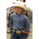Boy's Cinch Navy Print Long Sleeve Arenaflex Button Up Shirt MTW7060415