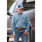 Boy's Cinch Long Sleeve Blue Geometric Print Button Down Shirt MTW7060417