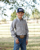 Cinch Boy's White Geo Print Long Sleeve Button Down Shirt MTW7060423