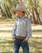 Cinch Boy's Long Sleeve Light Blue Striped Button Down Shirt MTW7060428