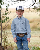 Cinch Boy's Long Sleeve Blue Medallion Print Button Down Shirt MTW7060430