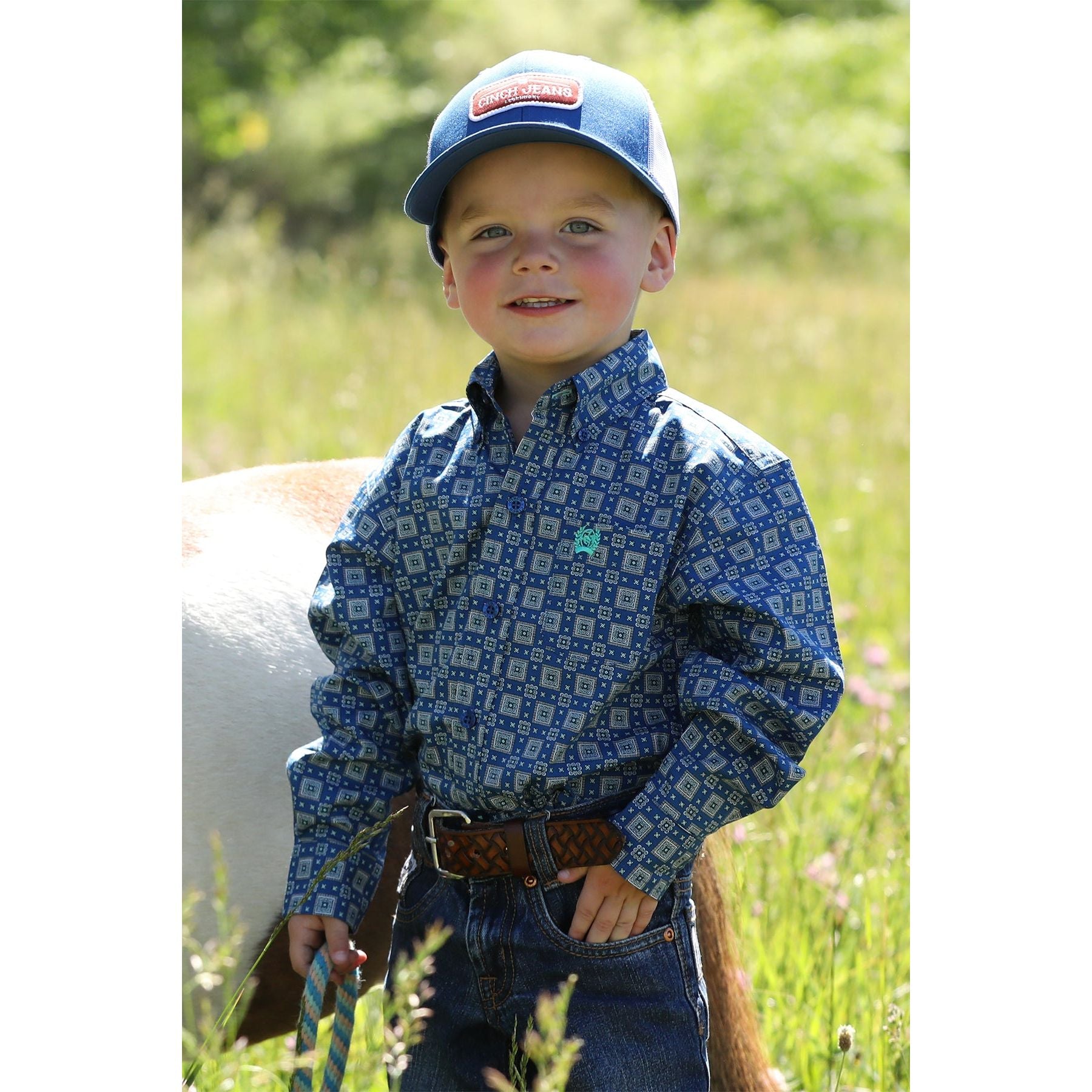 Boy's Toddler Cinch Geo Print Long SLeeve Button Up Western Shirt MTW7061385 - Crazy House Western Wear
