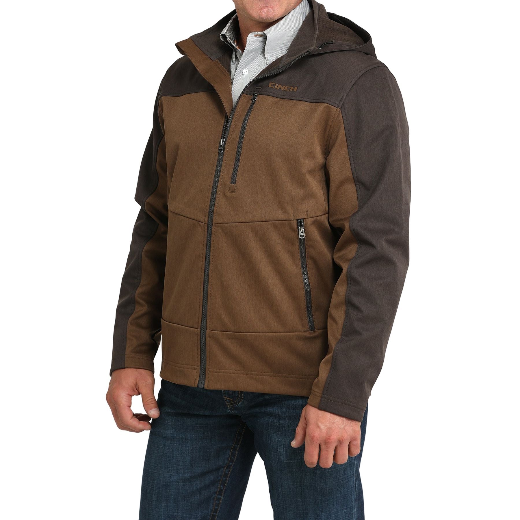 Men's Cinch Brown Hooded Patch Jacket 