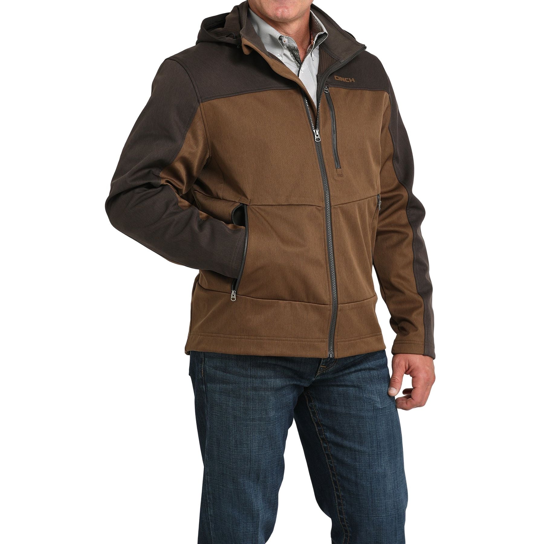 Men's Cinch Brown Hooded Patch Jacket 