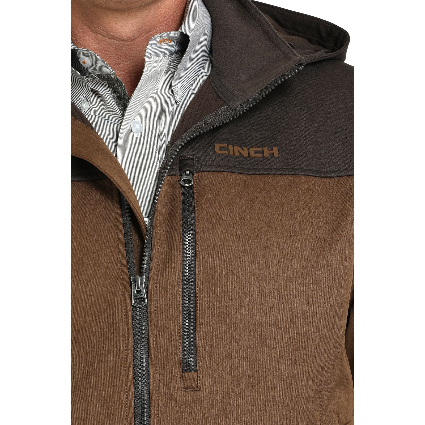 Men's Cinch Brown Hooded Patch Jacket 