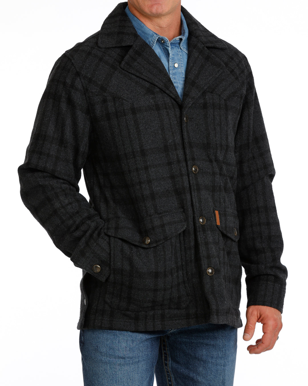 Cinch Men's Black Plaid Button Coat MWJ1596003