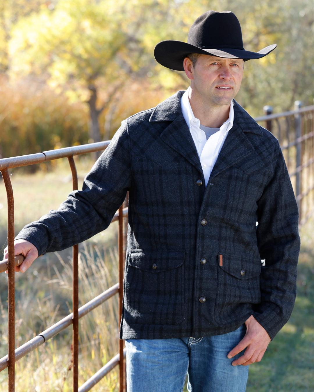 Cinch Men's Black Plaid Button Coat MWJ1596003