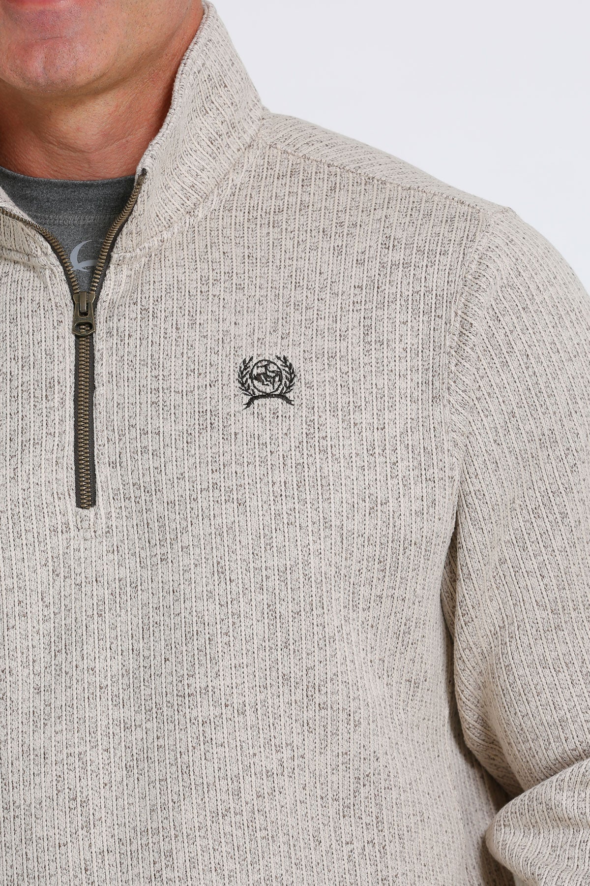 Cinch Men's Cream 1/4 zip Sweater Knit Jacket MWK1080013