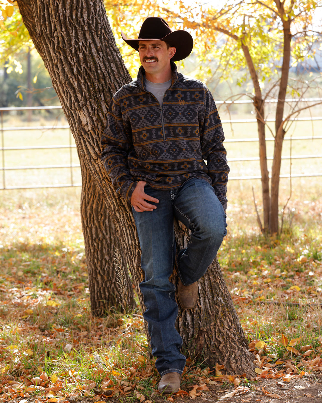 Cinch Men's Gray and Brown Aztec Print 1/2 Zip Pullover Sweater MWK1558006
