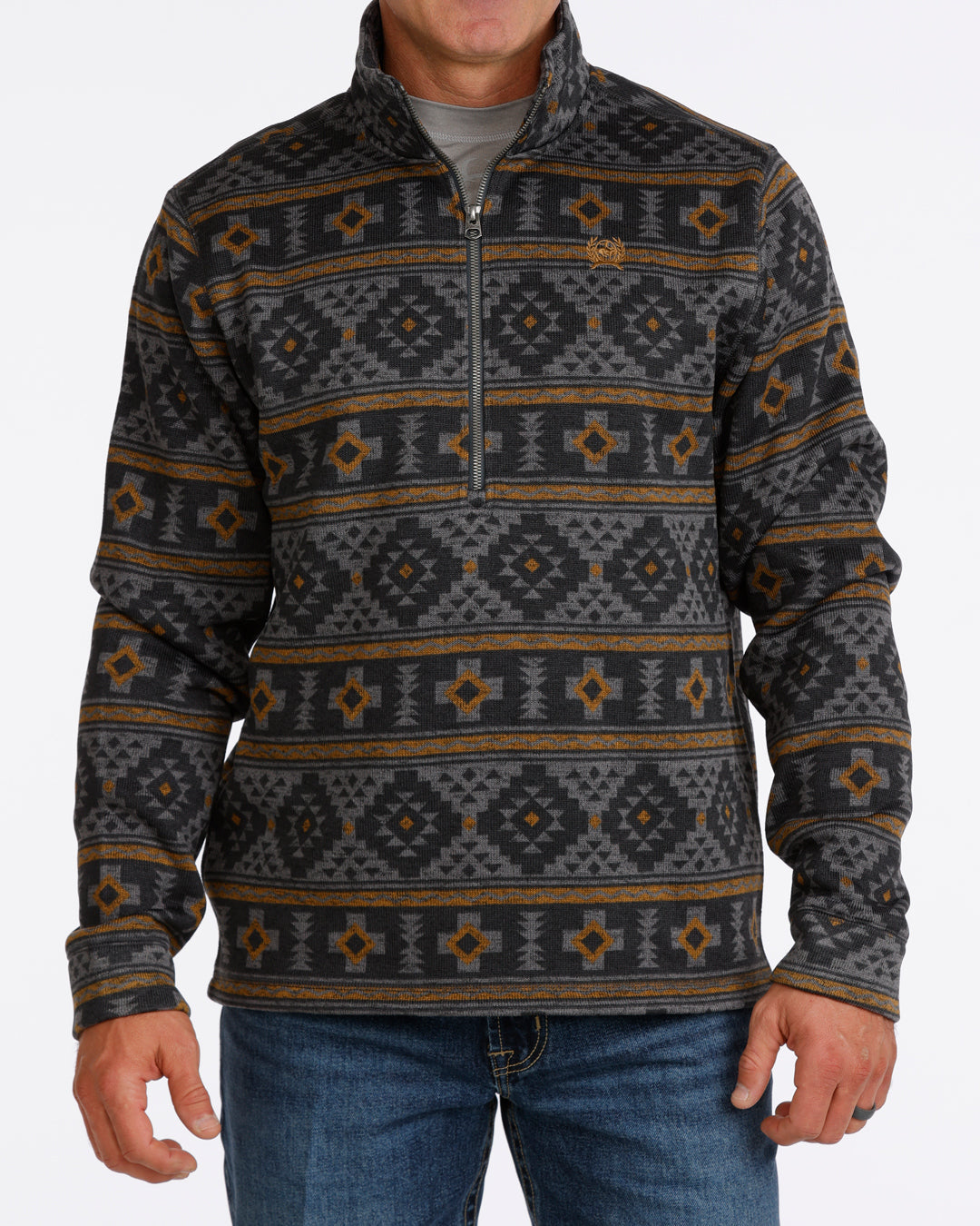 Cinch Men's Gray and Brown Aztec Print 1/2 Zip Pullover Sweater MWK1558006