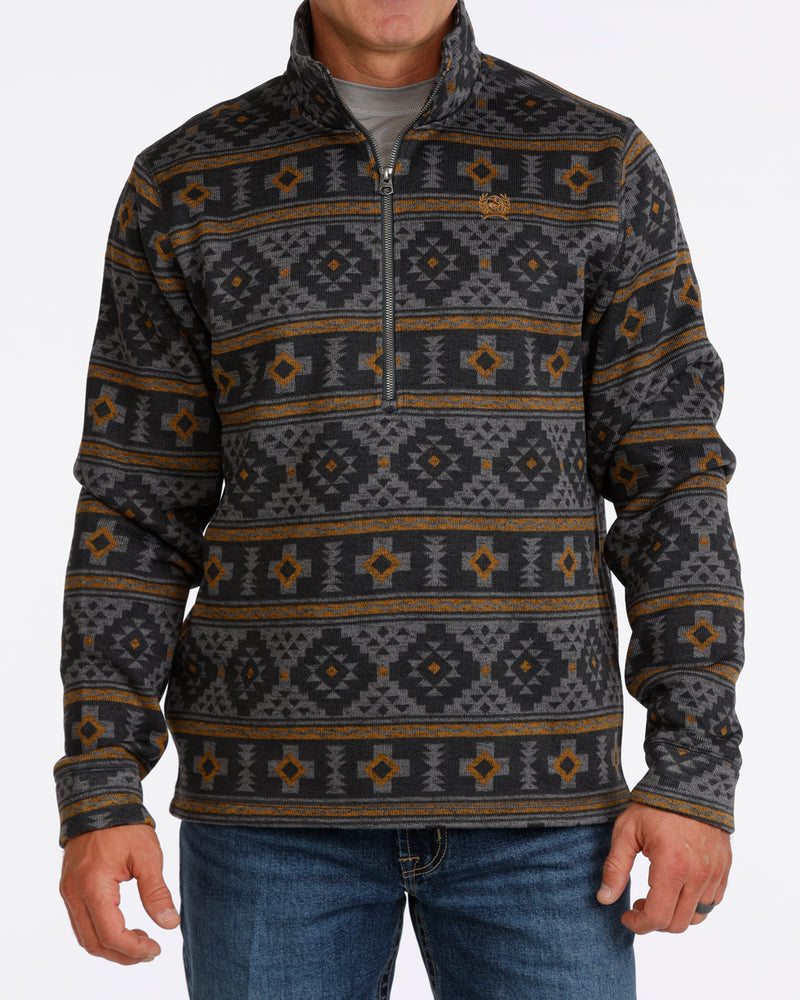 Cinch Men's Gray and Brown Aztec Print 1/2 Zip Pullover Sweater MWK1558006