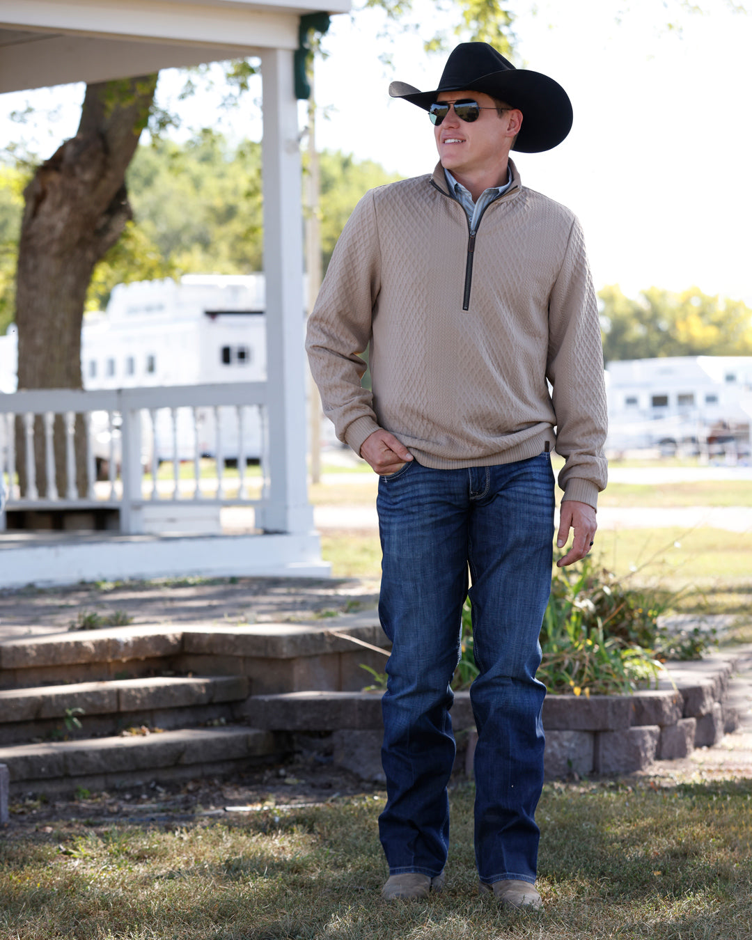 Cinch Men's Tan Long Sleeve Tan 1/4 Zip Sweatshirt MWK1957001
