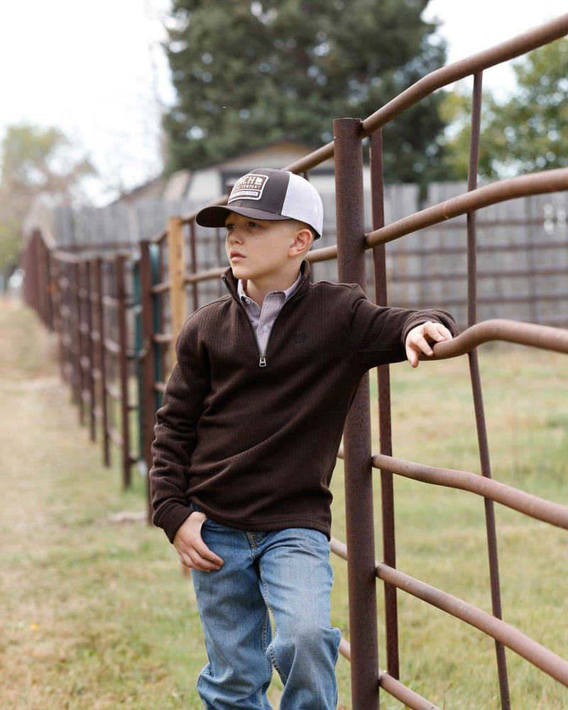 Cinch Boy's Brown Long Sleeve 1/4 Sweatshirt MWK7980004