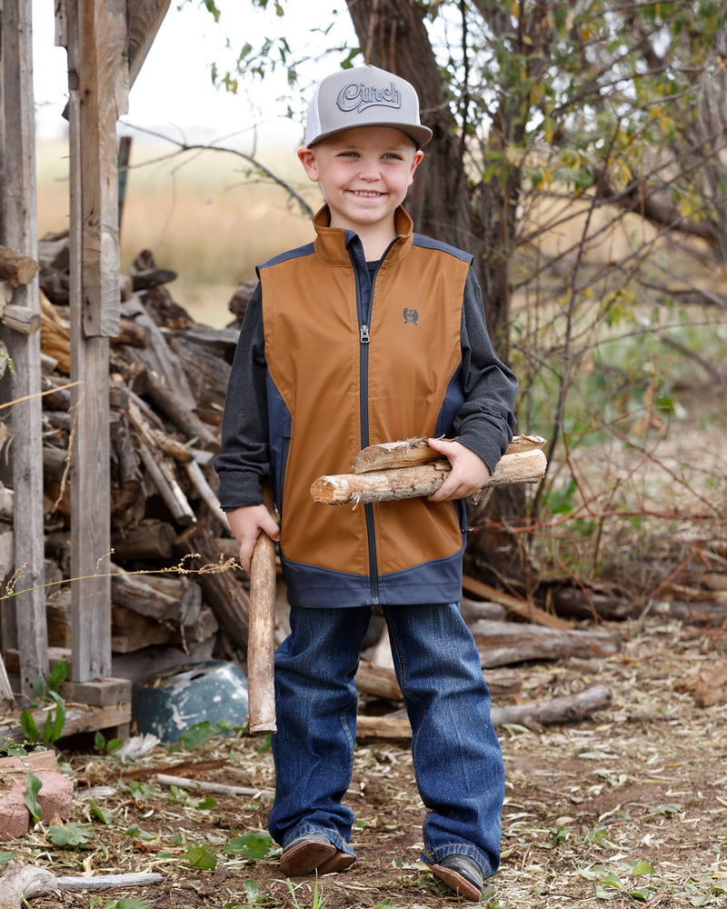 Cinch Boy's Brown and Gray Zip Up Bonded Vest MWV5203001