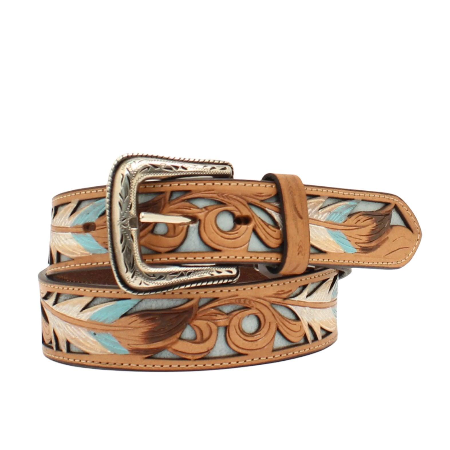 Men's Nocona Feather Tooled Belt N210006002 - Crazy House Western Wear