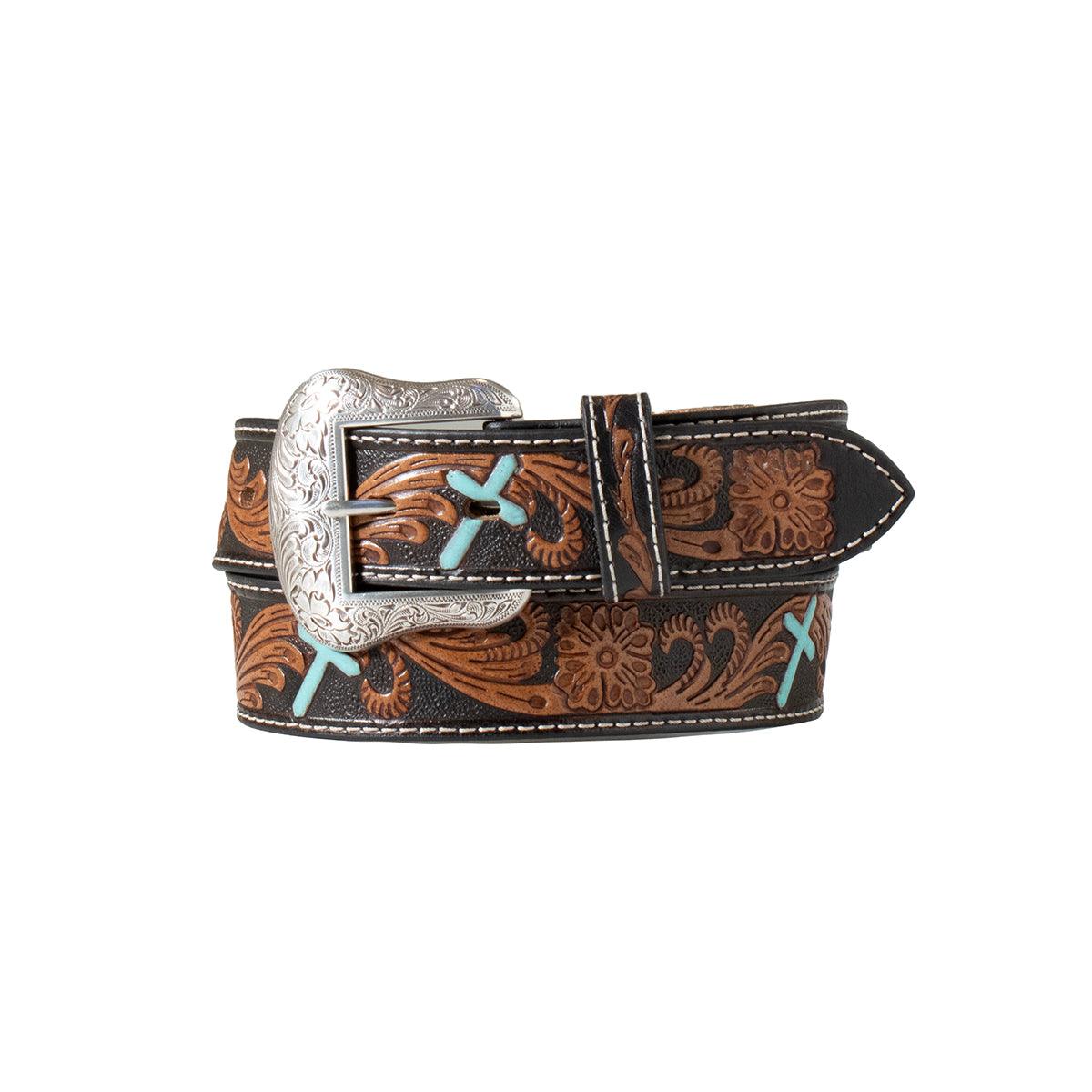 Men's Nocona Tooled Turquoise Cross Belt N210007301 - Crazy House Western Wear