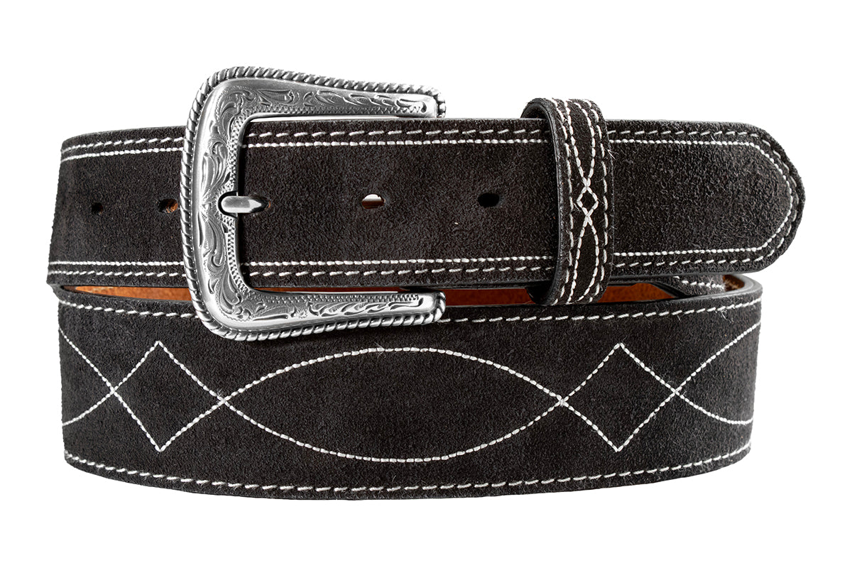 Nocona Men's Black Roughout Belt with Boot Stitching 