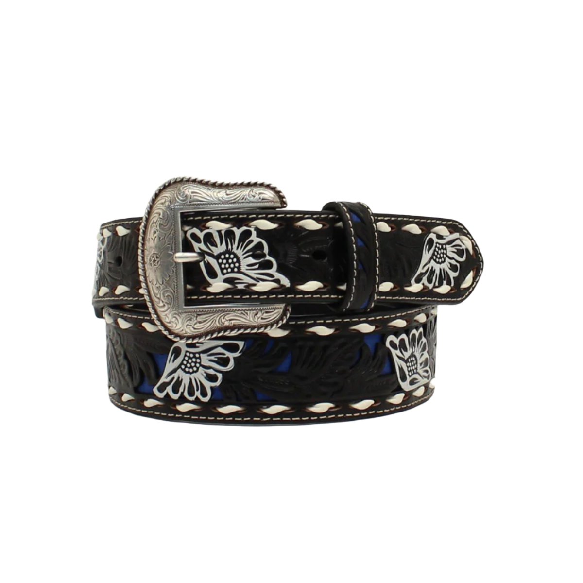 Nocona Inlay Floral Tooled Belt - Crazy House Western Wear