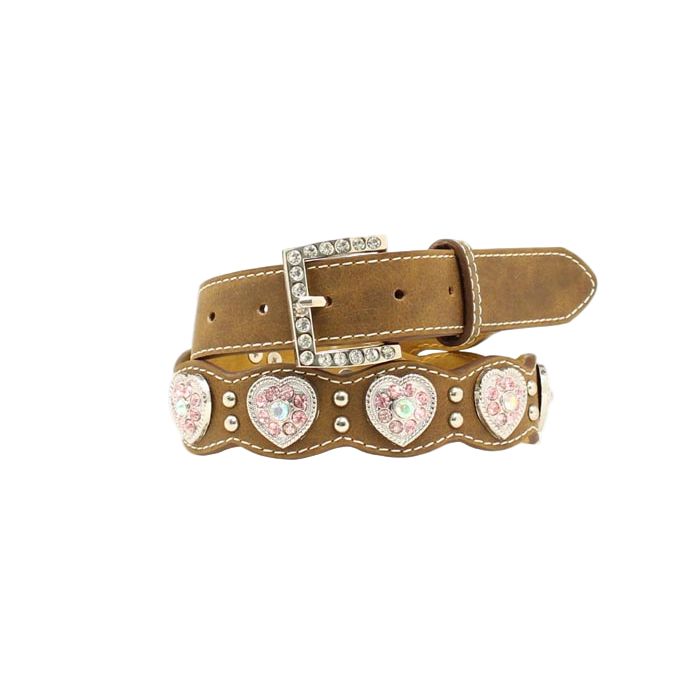Girl's Nocona Brown Distressed Belt with Heart Shaped Conchos N4427044