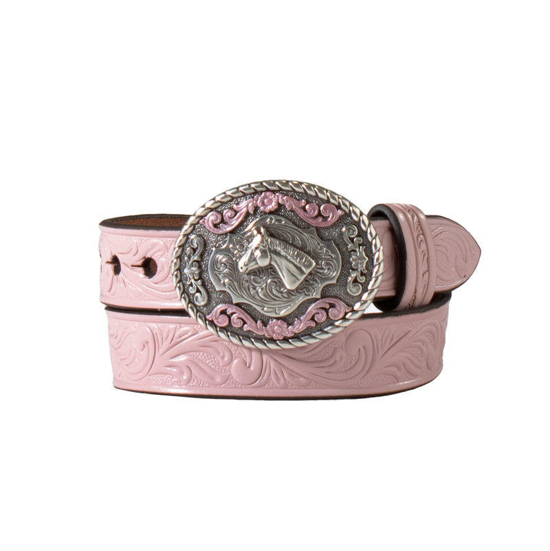 Girl's Baby Bucker Pink Genuine Leather Tooled Belt N4441930