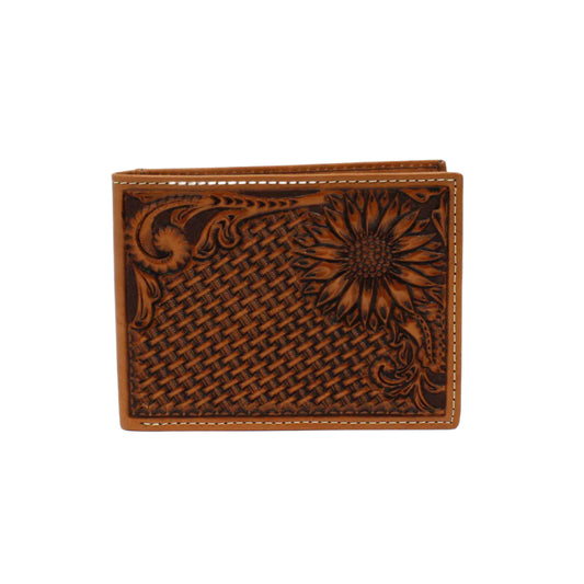 Men's Nocona Bifold Leather Sunflower and Basket Weave Tooling N500012008 - Crazy House Western Wear