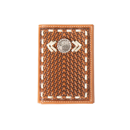 Men's Nocona Trifold Basket Weave Leather Tooled Wallet N500044808 - Crazy House Western Wear