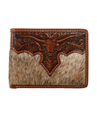 Nocona Men's Bifold Cowhide Wallet with Longhorn Overlay 
