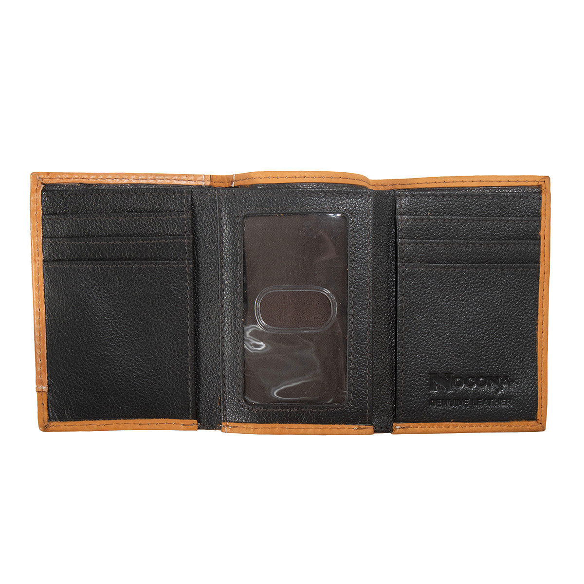 Men's Nocona Tan Bifold Calf Hair and Tooled Leather Overlay Wallet N500048908 - Crazy House Western Wear