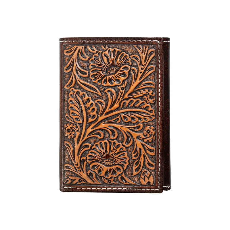 Nocona Men's Floral Tooled Trifold Wallet 