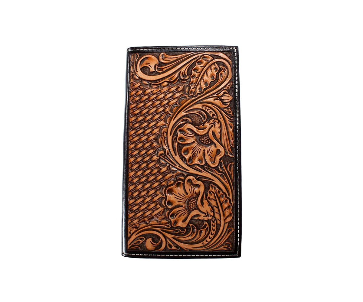 Nocona Men's Basket Weave Floral Embossed Brown Wallet 