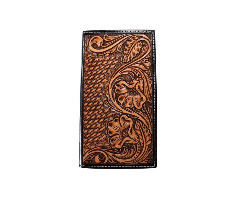 Nocona Men's Basket Weave Floral Embossed Brown Wallet 