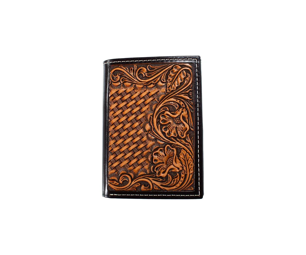 Nocona Men's Floral Tooled Trifold Wallet 