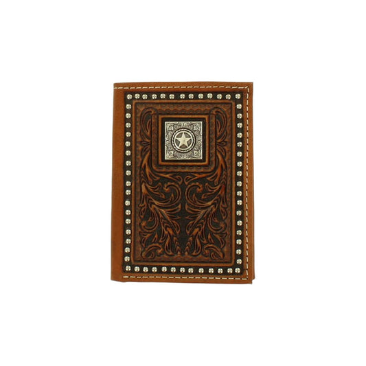Men's Nocona Trifold Wallet with Leather Tolling and Concho N5410502 - Crazy House Western Wear