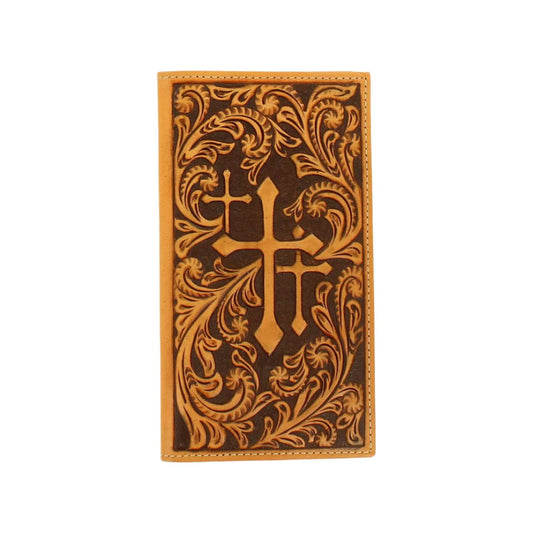 Men's Nocona Tooled Leather Wallet with Crosse N5410708 - Crazy House Western Wear