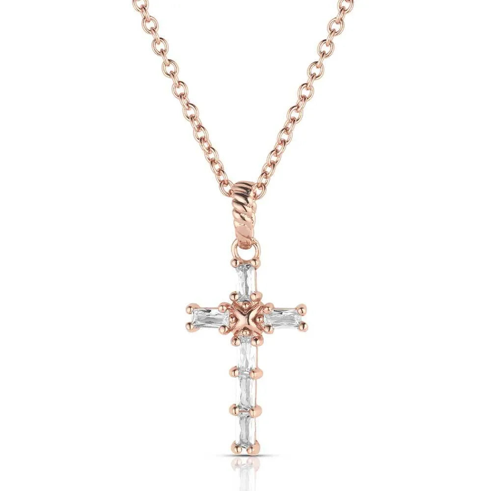 Women's Montana Silversmiths Entwined Rose Gold Brilliant Cross Necklace NC3239RG