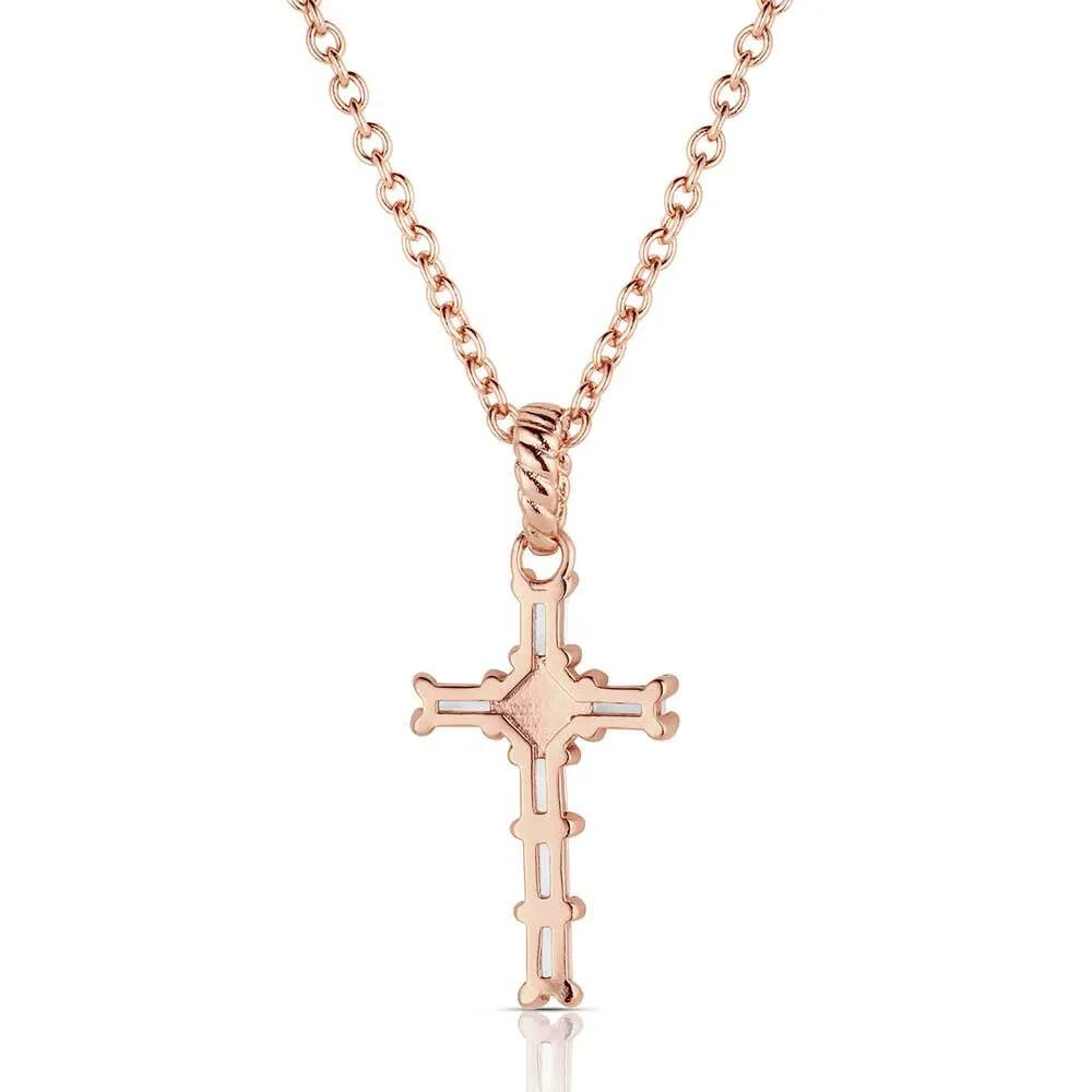 Women's Montana Silversmiths Entwined Rose Gold Brilliant Cross Necklace NC3239RG