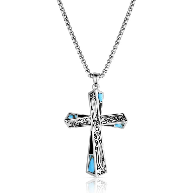 Men's Montana Silversmiths Still Waters Turquoise Cross Necklace NC6517