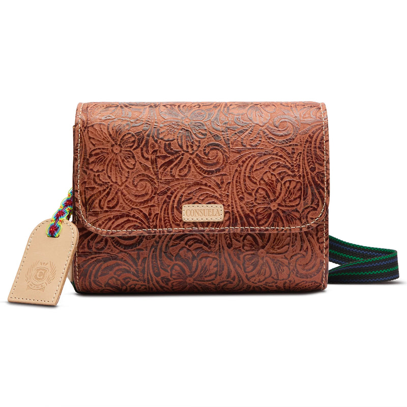 Consuela Brown Tooled Leather Sally On The Town Crossbody Bag OOTT4564VFSQOS