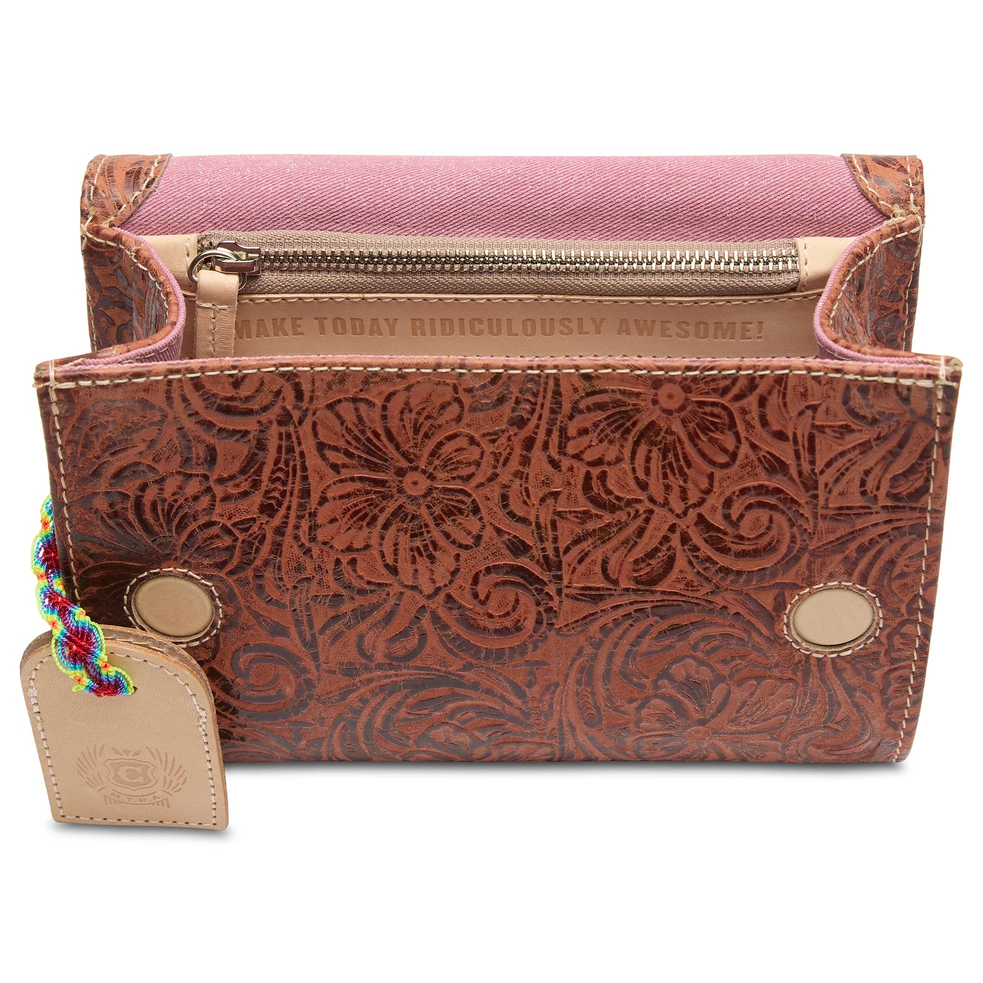 Consuela Brown Tooled Leather Sally On The Town Crossbody Bag OOTT4564VFSQOS