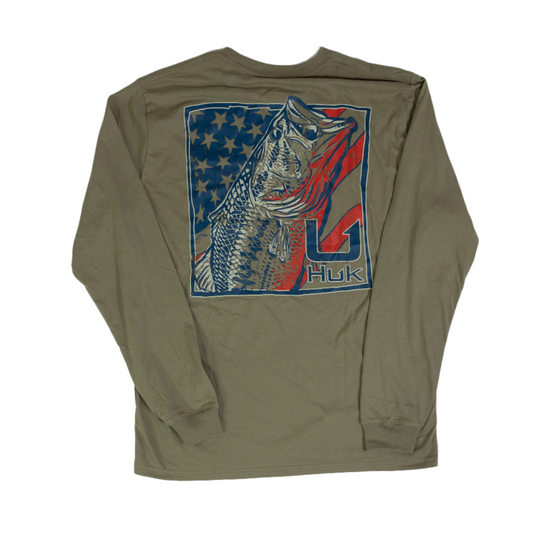 Men's Huk Long Sleeve Pocket Tee Shirt Olive Graphic H1000574-319
