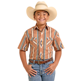 Boy's Short Sleeve Striped Snap Shirt PBN3S06578 - Crazy House Western Wear