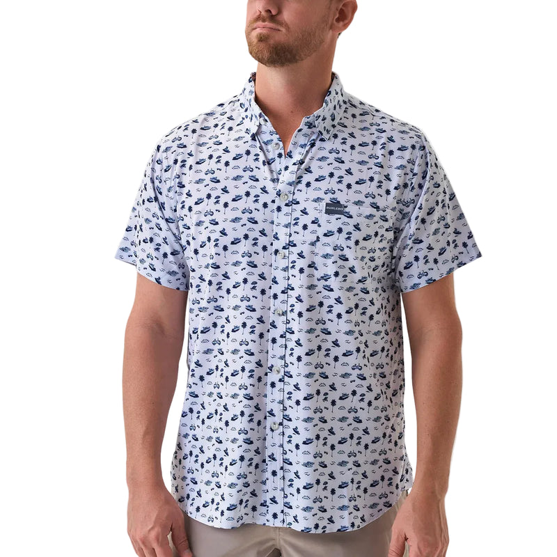 Men's Burlebo Cream/Navy On The Water Performance Button Up PBU-OTW-CN