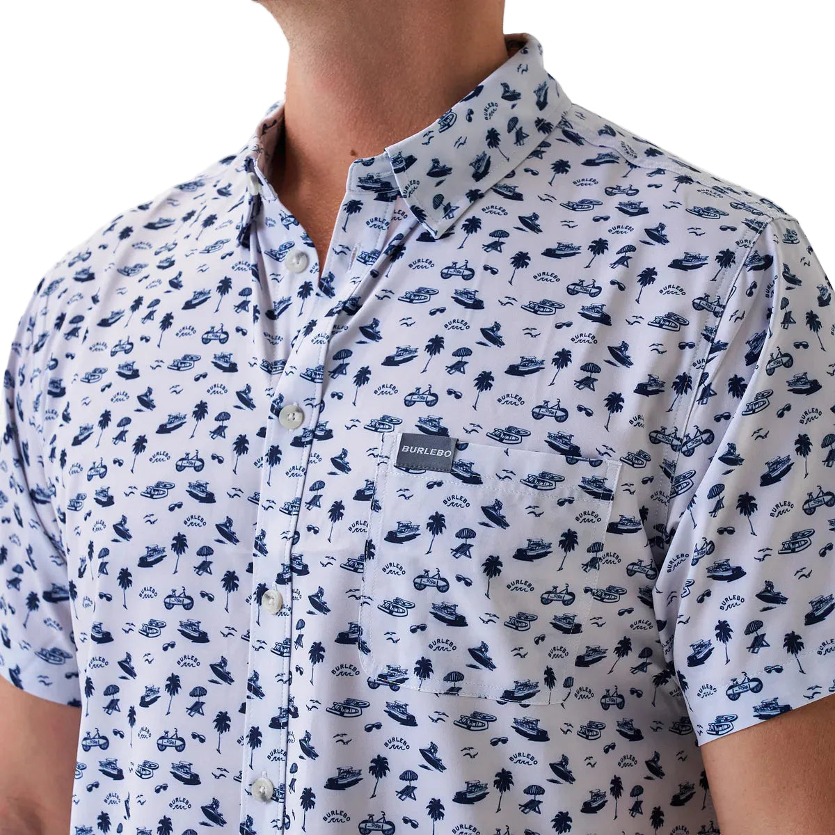 Men's Burlebo Cream/Navy On The Water Performance Button Up PBU-OTW-CN