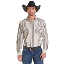Men's Panhandle Modern Vintage Natural Stripe Long Sleeve Snap Shirt PMN2S06920