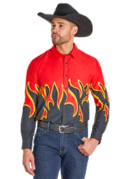 Men's Panhandle Slim Vintage Flame Print Long Sleeve Snap Western Shirt PMN2S07512