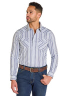 Men's Panhandle Modern Vintage Blue Stripes Long Sleeve Snap Shirt PMN2S07515