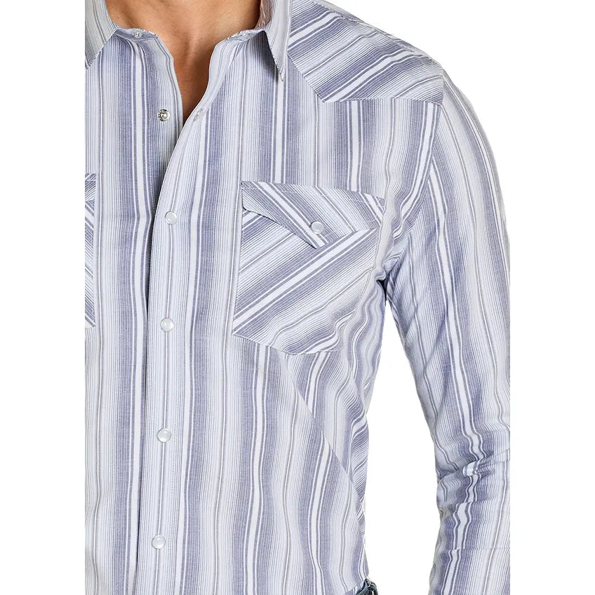 Men's Panhandle Modern Vintage Blue Stripes Long Sleeve Snap Shirt PMN2S07515