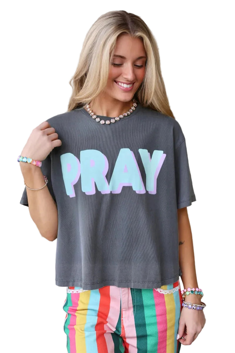 Poppy and Pine Women's Gray Pray Crop Tee 