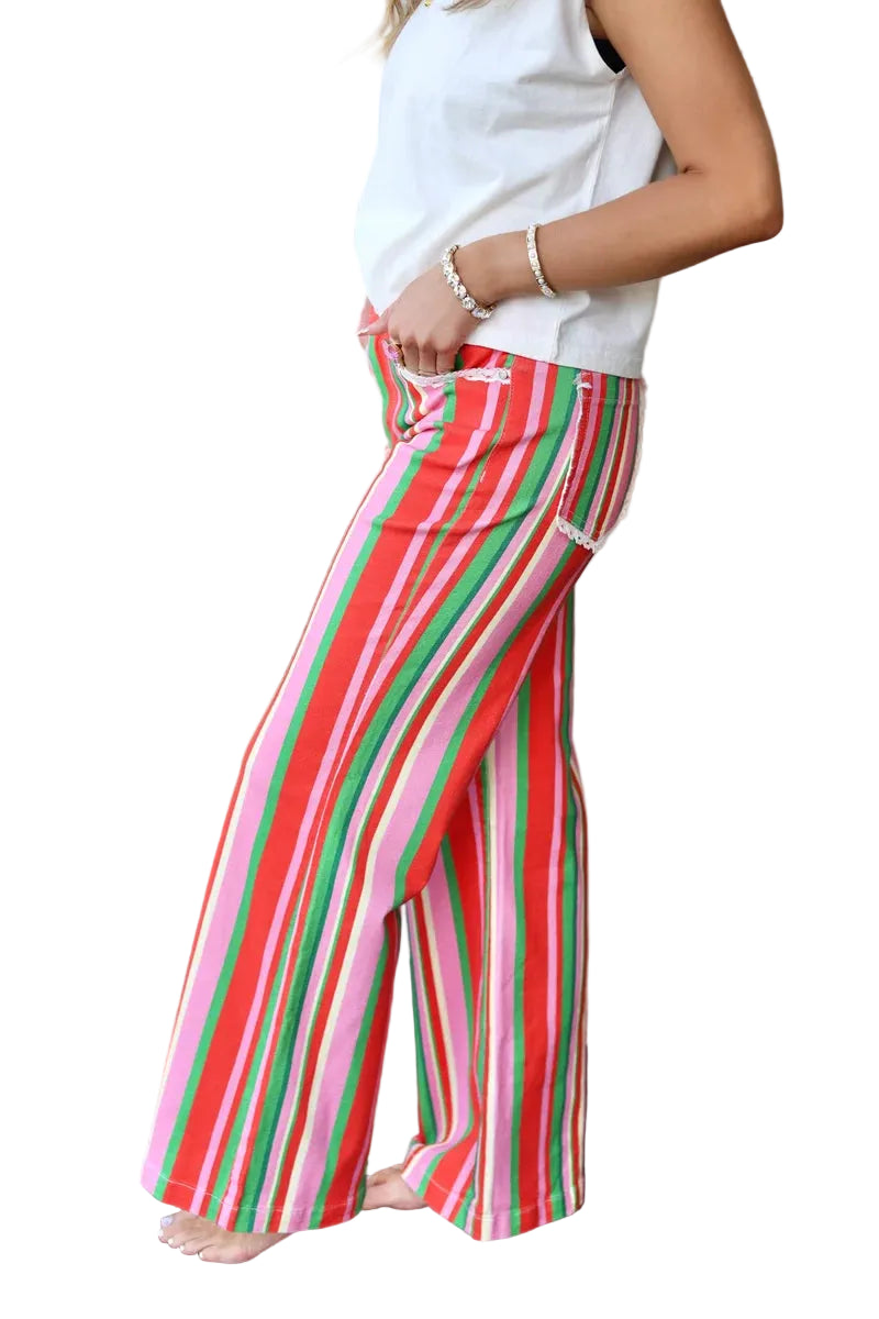 Poppy and Pine Women's Candy Striped Denim Pants 