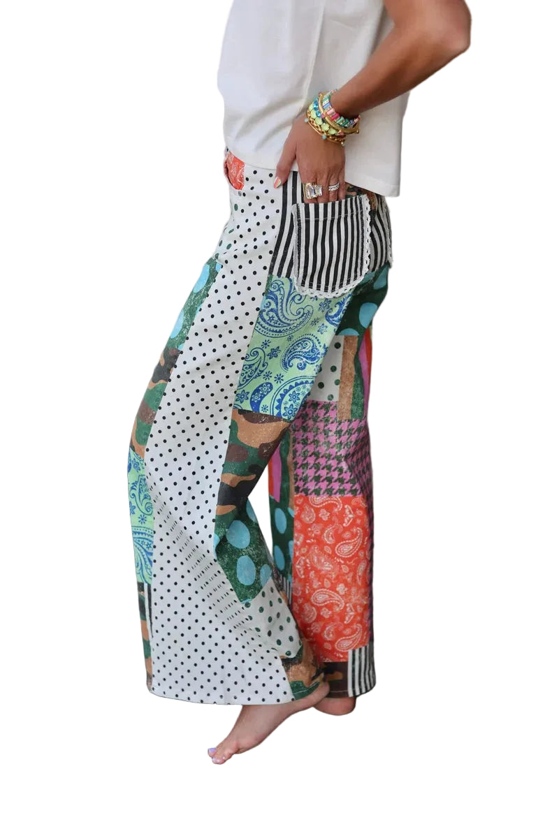 Poppy and Pine Women's Camo Patchwork Denim 